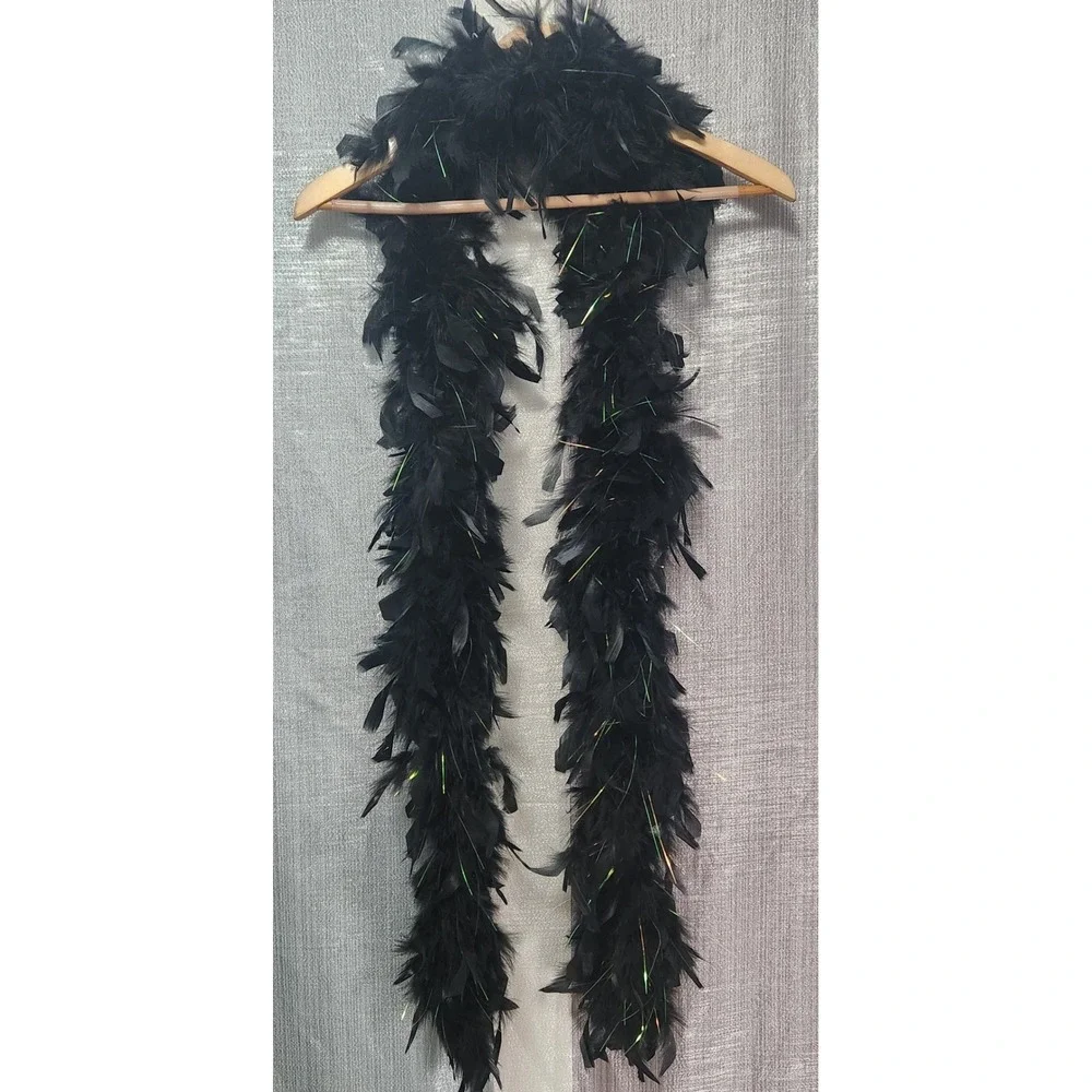 Black Feather Boa with Iridescent Tinsel Shimmer Costume Accessory 72 Inch
